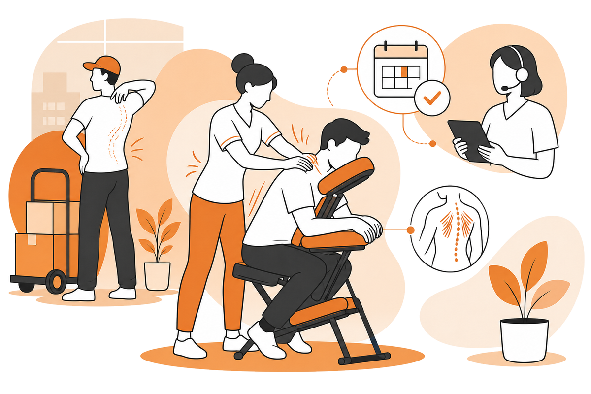 From Inquiry to On-Site, Just 3 Steps - 企業到府按摩導入流程示意圖